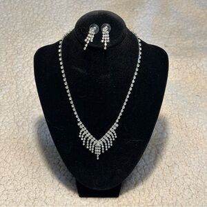 Vintage Rhinestone Evening Necklace and Earring Set